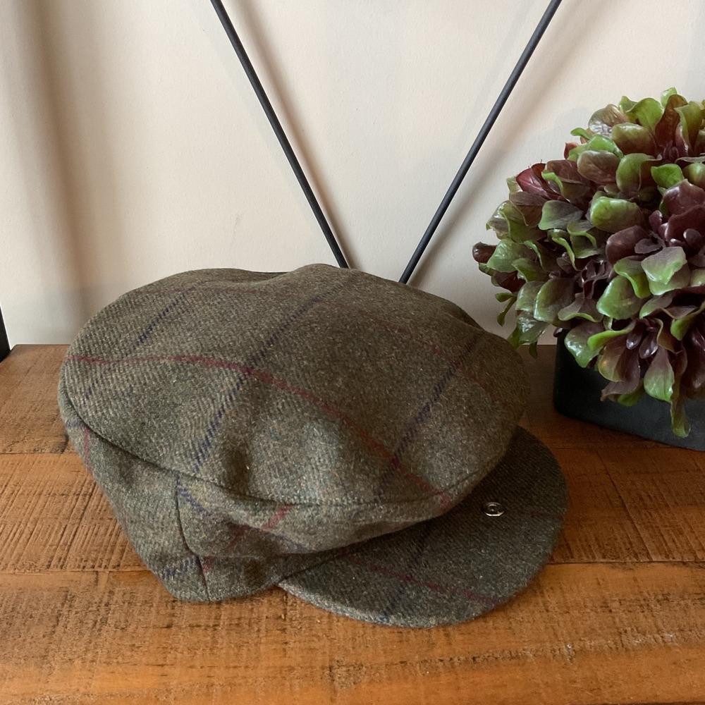 Orvis Lawrence Foster Wool Bristol Flat Cap Hat 7 3/8 Driver Tweed Newsboy Plaid